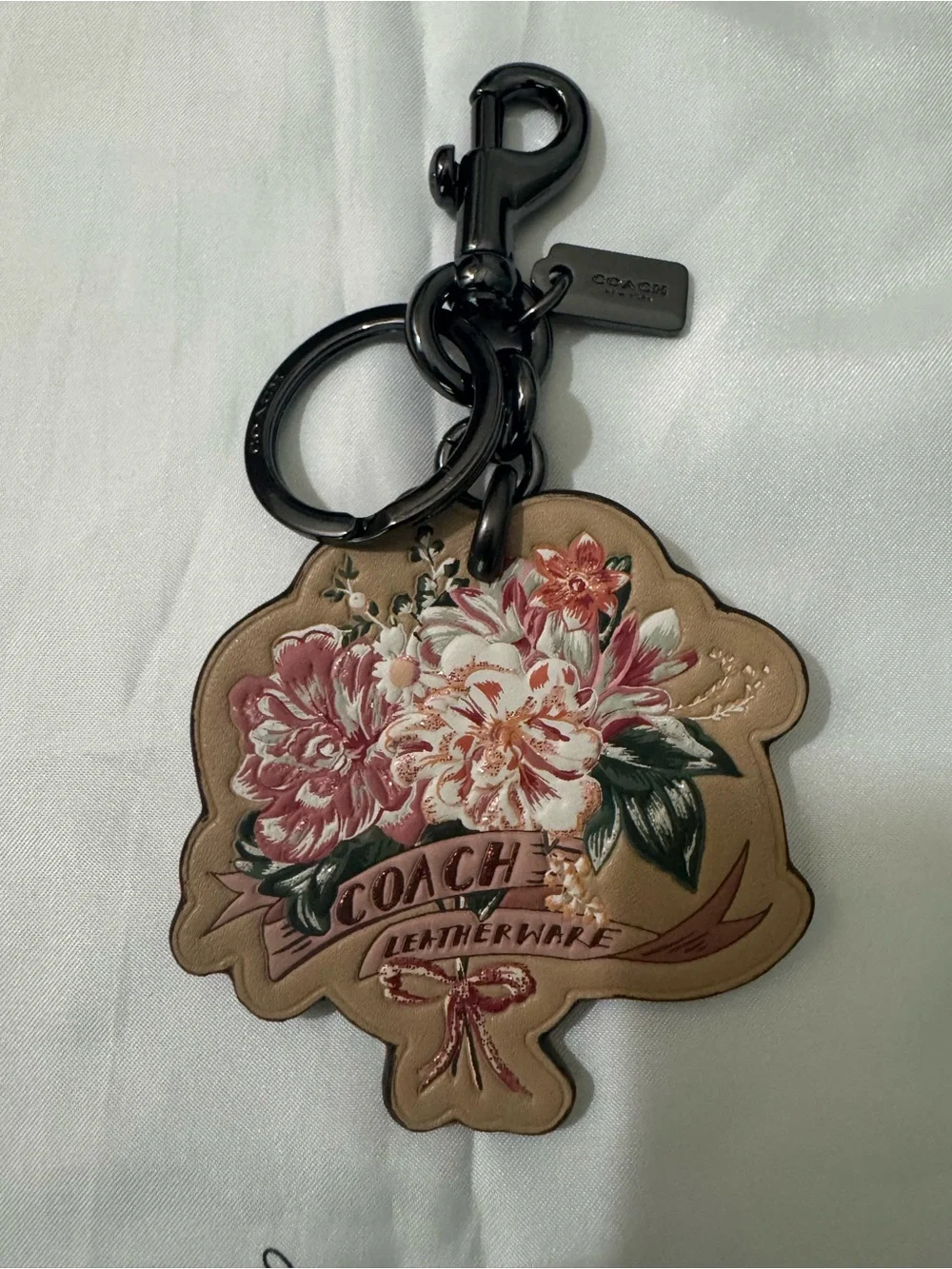 Coach Floral Leather Keyring & Bag Charm in Beechwood, Pink and Green
